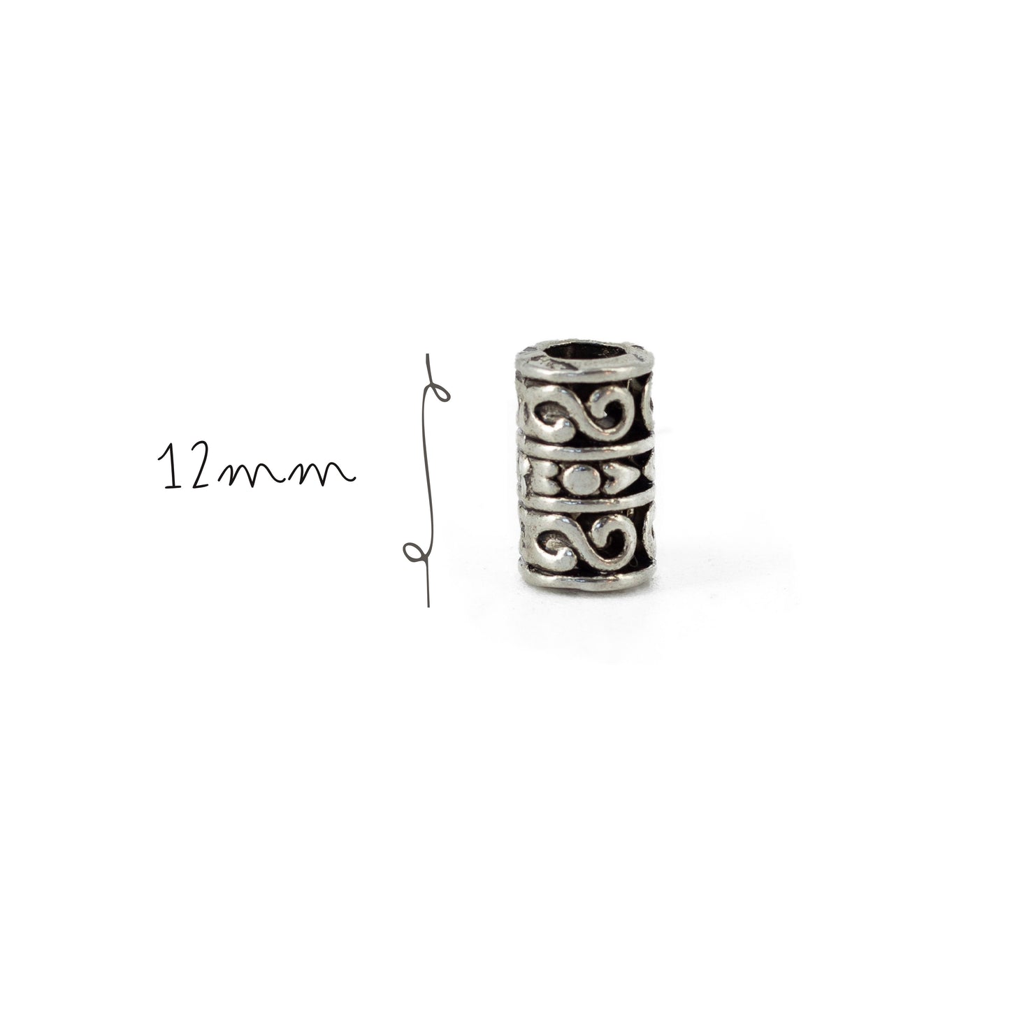 Abalorio Metal Tubito 12mm Plata