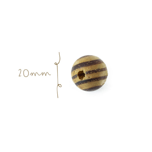 Cuenta de Madera Natural Rayada 20mm